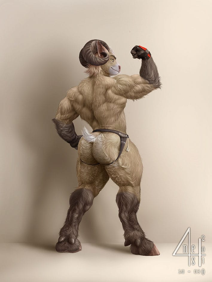 Anhes, Anthro, Furry, Ram, Gay, Muscle, Sexy, Illustration, Art, Cartoon