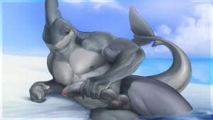 Anhes, Anthro, Furry, Shark, Uncircumcised, Foreskin, Gay, Muscle, Sexy, Illustration, Art, Cartoon