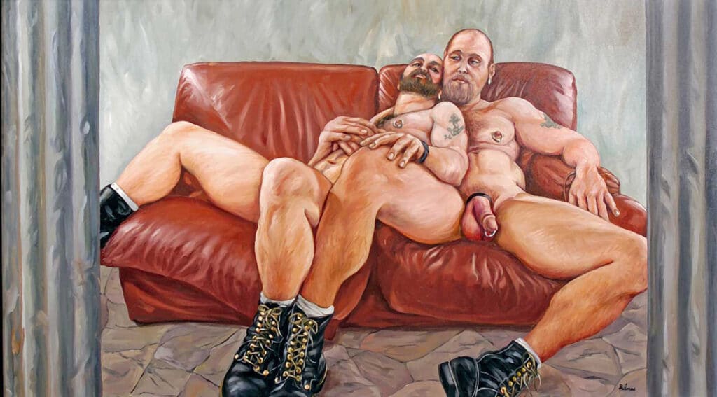Delmas Howe's "Hold Me," Acrylic Painting, PA Piercing, Masculine Intimacy